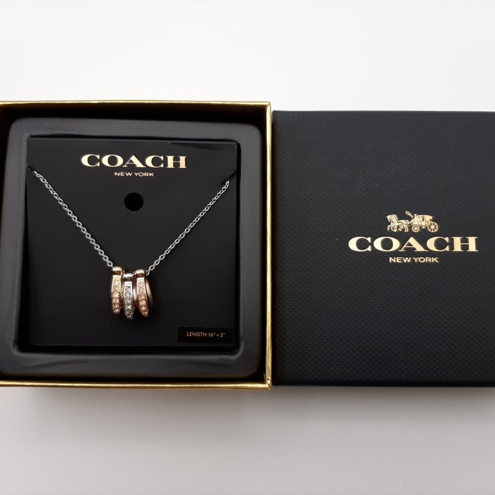 Coach F87939 Triple Signature C Tricolor Rondell Pendant Necklace -New with Box - Picture 2 of 3